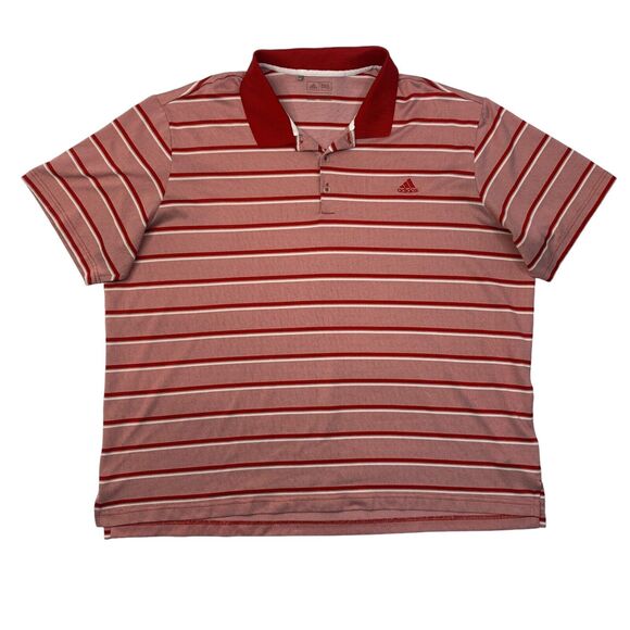 Adidas Polo Shirt Mens 2XL Red White Collared Striped Lightweight Performance - Picture 1 of 10